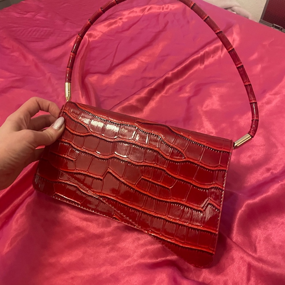 Elegant Red Crocodile-Embossed Handbag